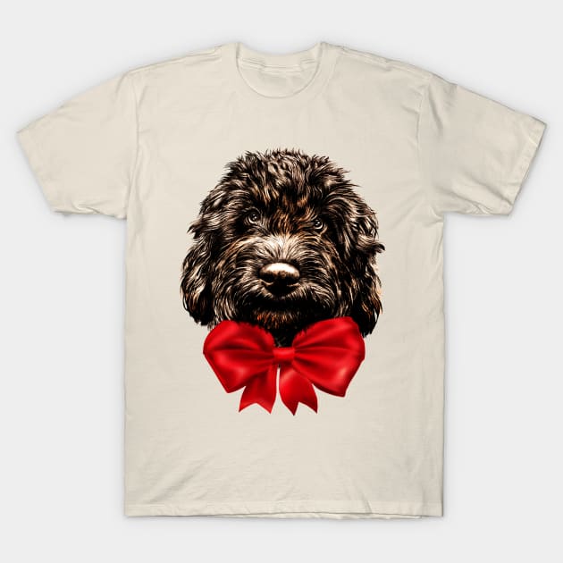 Dog Cute Vintage Puppy Pet with Red Bow T-Shirt by BluedarkArt